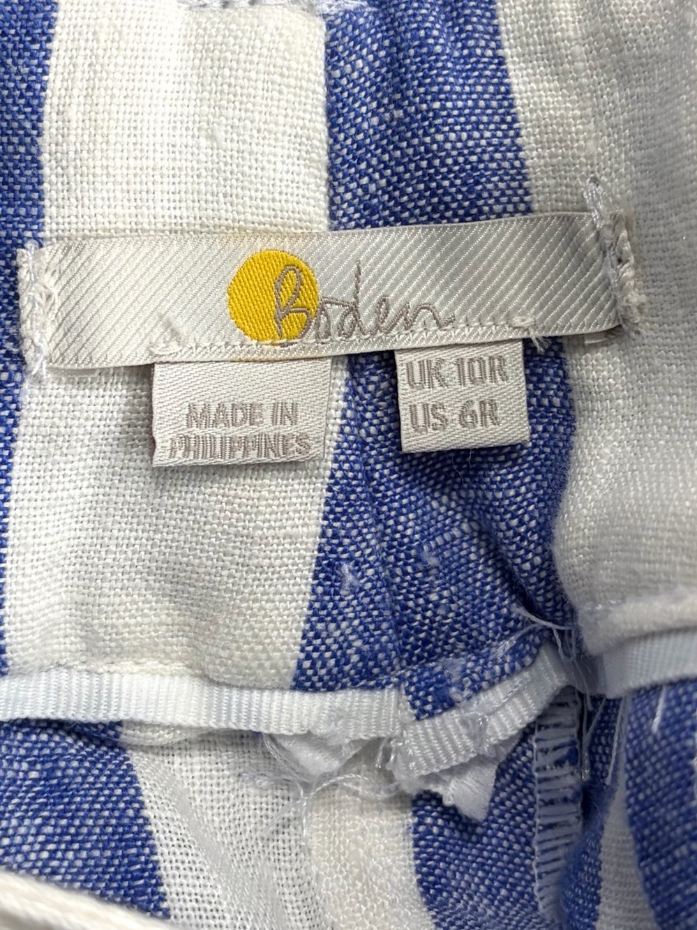 Boden Wide Leg Linen Trousers Blue White Striped Pants Women Sz 6R Nautical EUC - Picture 3 of 10